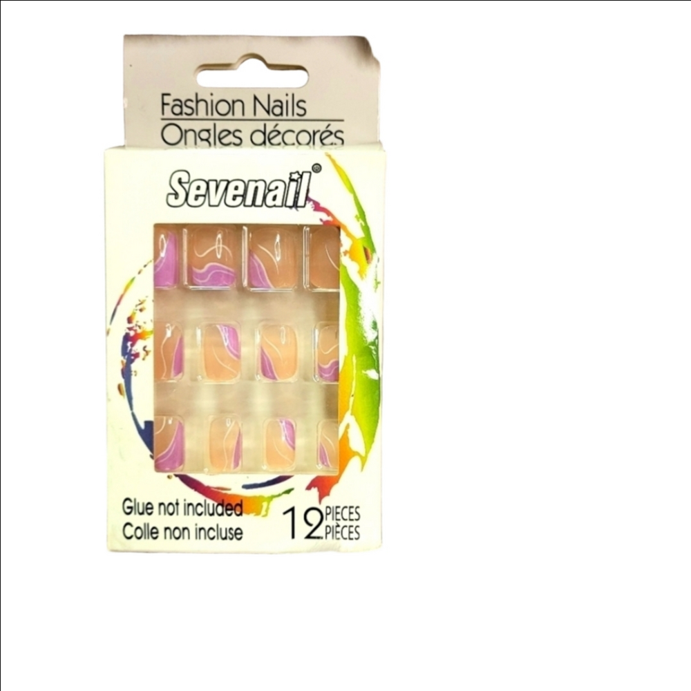 Sevenail Square Short Sheer Pink Purple White Design Artificial Nails